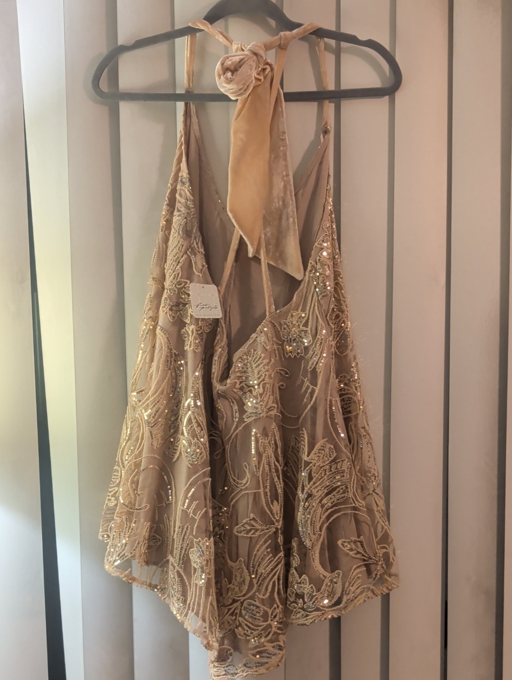 Free People Champagne Combo Sequin Embellished romper - Peach/Champagne, L - Picture 2 of 4
